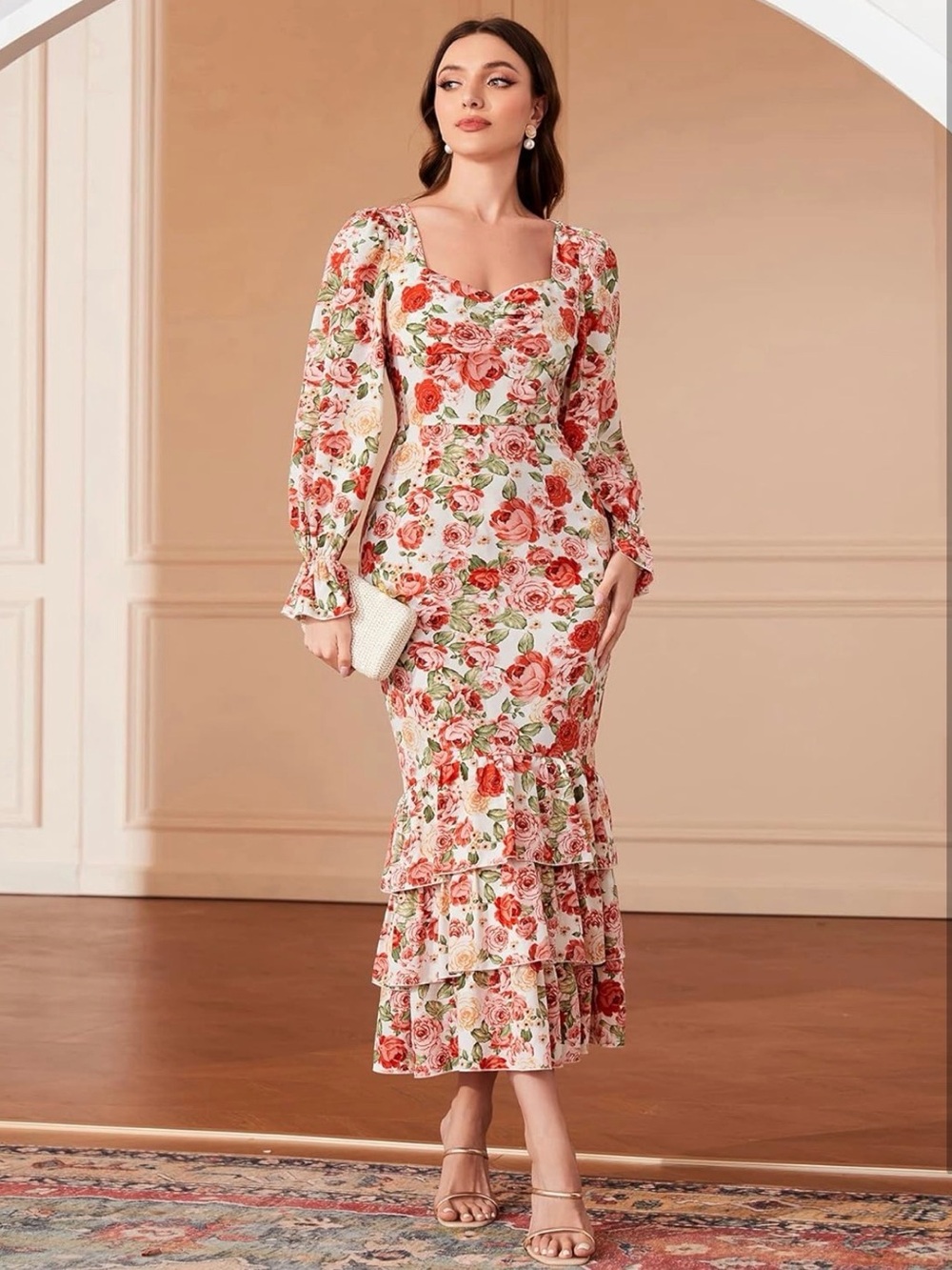 Floral Square-Neck Tiered Dress